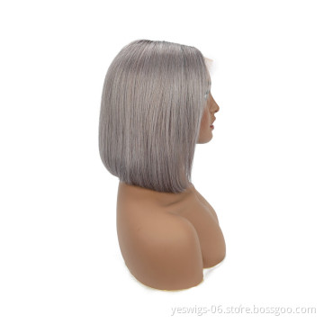 1b/Gray Ombre Color Bob Wig 10A Double Drawn Unprocessed Indian Virgin Hair Short 8 Inch Bob Transparent Swiss Lace Frontal Wig
